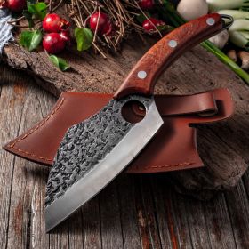 Segmented Forged Leather Sheath Sharp Non-grinding Picnic Knife