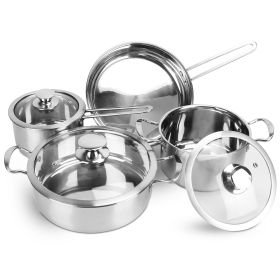 Stainless Steel Cookware Set Fast Even Heat Induction Pots Pans Set Dishwasher Safe with 2.7 3.7 Quart Stockpot 2 Quart Saucepan 9.17in Frying Pan