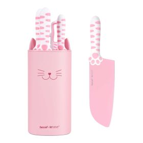 Hecef Cute Kitchen Knife Set with Block Scissors, 5-Piece Pink Cat Claw Sharp Chopping Chef Knives