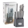 Hecef Kitchen Knife Set of 14 Premium Stainless Steel with Wooden Block, Comfort Grip