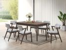 Modern 7pc Dining Set Ash Walnut Finish Dining Table 6x Side Chairs Foam Cushion Fabric upholstery Unique Back Design