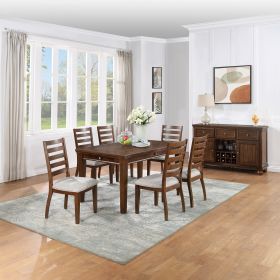 Contemporary Style 7pc Dining Set Table w 4 Drawers 6x Side Chairs Ladder Back Walnut Finish Kitchen Dining Room