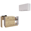 Willow 4-Shelf 6-Door 2-piece Kitchen Set, Kitchen Island and Upper Wall Cabinet White and Light Oak