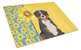 Summer Sunflowers Bernese Mountain Dog Glass Cutting Board Decorative Tempered Glass Kitchen Cutting and Serving Board Large Size Chopping Board