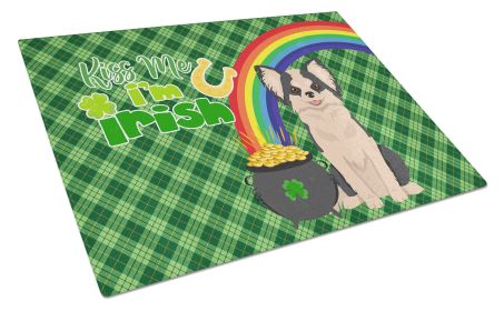 Longhaired Black and White #2 Chihuahua St. Patrick's Day Glass Cutting Board Decorative Tempered Glass Kitchen Cutting and Serving Board Large Size C