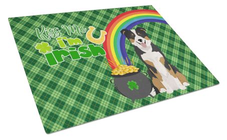 Tricolor Border Collie St. Patrick's Day Glass Cutting Board Decorative Tempered Glass Kitchen Cutting and Serving Board Large Size Chopping Board