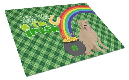 Fawn Pit Bull Terrier St. Patrick's Day Glass Cutting Board Decorative Tempered Glass Kitchen Cutting and Serving Board Large Size Chopping Board