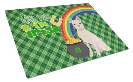 White Boston Terrier St. Patrick's Day Glass Cutting Board Decorative Tempered Glass Kitchen Cutting and Serving Board Large Size Chopping Board