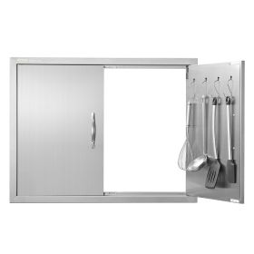 BBQ Access Door, 31W x 24H Inch Double Outdoor Kitchen Door, Stainless Steel Flush Mount Door, Double Wall Vertical Door with Handles and Hooks