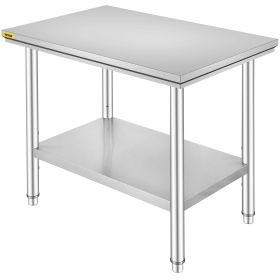 VEVOR Stainless Steel Work Table 24 x 36 x 32 Inch Commercial Kitchen Prep & Work Table Heavy Duty Prep Worktable Metal Work Table with Adjustable Fee