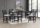 Black Color 7pc Dining Set Counter Height Table And 6x High Chairs Upholstered Fabric Cushion Seats Solid wood Dining Room Furniture