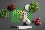 Cream Golden Retriever St. Patrick's Day Glass Cutting Board Decorative Tempered Glass Kitchen Cutting and Serving Board Large Size Chopping Board