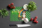 Red and White Border Collie St. Patrick's Day Glass Cutting Board Decorative Tempered Glass Kitchen Cutting and Serving Board Large Size Chopping Boar