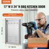 BBQ Access Door, 17W x 24H Inch Single Outdoor Kitchen Door, Stainless Steel Flush Mount Door, Wall Vertical Door with Handle, Vents and Hook