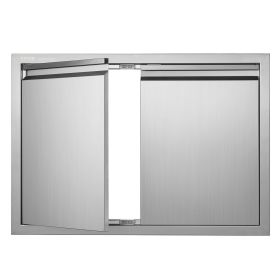 BBQ Access Door, 30W x 21H Inch Double Outdoor Kitchen Door, Stainless Steel Flush Mount Door, Wall Vertical Door with Recessed Handles (size: 30 x 21 inches)