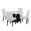 5-Piece Round Dining Table set, 43-Inch Modern Dining Table and 4 Upholstered Chairs for Dining Room, Kitchen Room, Living Room, Easy Assembly